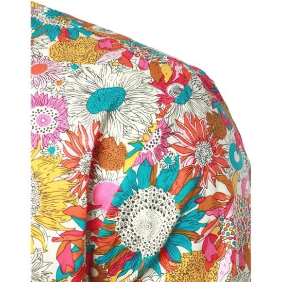 Mens Floral Dress Shirt Long Sleeve Printed Beige Multicolor - Picture 6 of 7